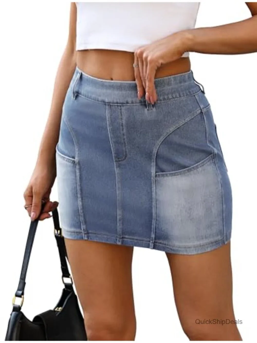 Women's Low Rise Bodycon Mini Washed Denim Skirt Stretch Y2K with Pockets